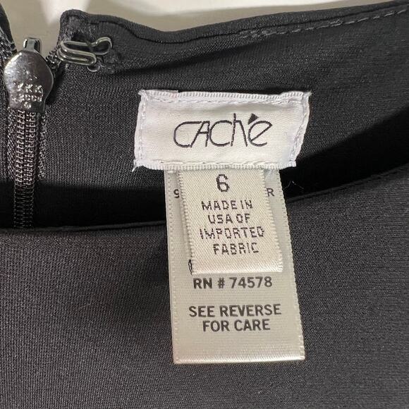 Vintage Cache Women's Metallic Gold Paisley Cocktail Dress 6 Long Sleeve Formal - Picture 6 of 7